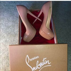 Louboutin Bianca 140 Nude Patent Pump 5.5